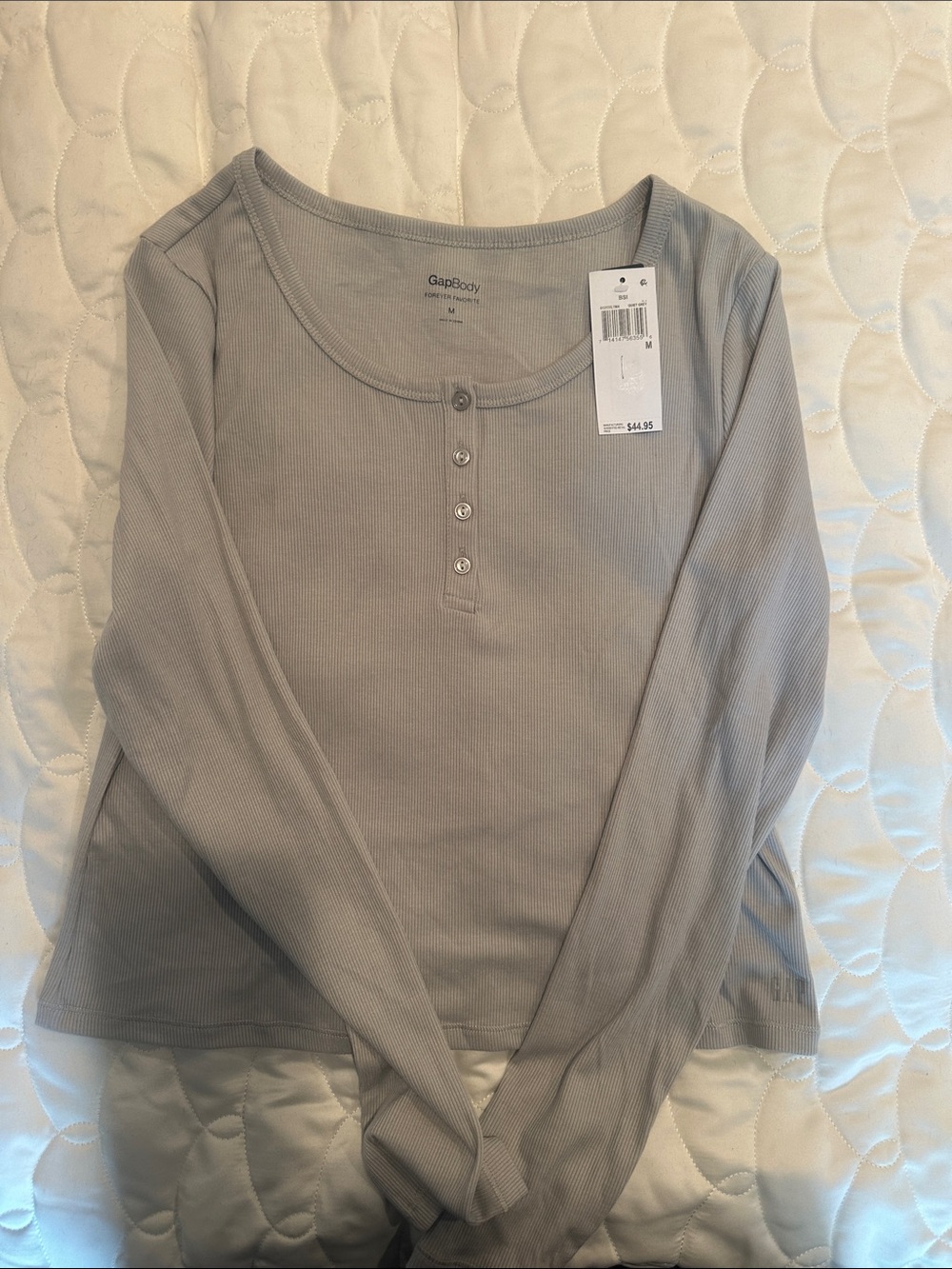 GapBody Women's Long-Sleeve Ribbed Henley Top - Light Gray